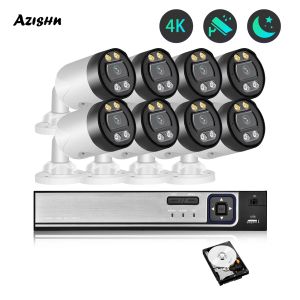 Sistema Azishn 8mp 4k IP Bullet Câmera 8CH NVR CCTV KIT SISTEMA OUTRO