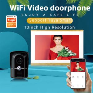 Intercom 10 tum trådlös WiFi IP Video Doorbell Intercom System Tuya Smart Home Pouch Screen Monitor med 1080p trådbunden dörrtelefonkamera