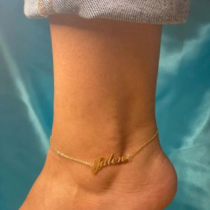 Tornozeleiras nomes personalizados Anklet Gold Color personalizado Pulsets de placa de identificação para jóias de aço inoxidável de casal