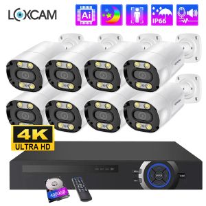 System loxcam 8ch CCTV System 10CH POE NVR KIT 4K 8MP AI HUMAN検出2ウェイオーディオ屋外カラーナイトカメラビデオ監視セット