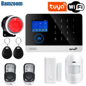 Kits en ru es fr pl de it switchable Wireless Home Security Tuya WiFi GSM GPRS Alarm System App Remote Control RFID Card Arm