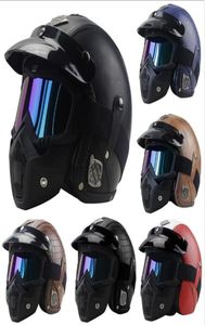 ヴィンテージ34レザーヘルメットオートバイヘルメットオープンフェイスチョッパーバイクヘルメットモーターサイクルヘルメットMoto Motocros Visor5120972