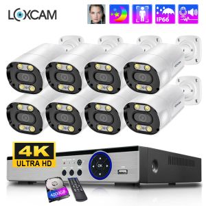 System Loxcam 10ch 8ch Poe NVR Kit 4K Security Camera System 8MP 4MP AI Facehuman обнаружил набор аудиовизоров на открытом воздухе.