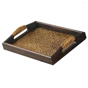 Plates Thai Rattan Tray Tea Restaurant Water Cup Nuts Serving Rectangular Fruit Bread Dressing Table