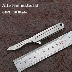 Kniv rostfritt stål Quickopening Folding Knife Utility Knife Mini Folding Keychain Scalpel EDC Courier Opening Knifves 10 Blades