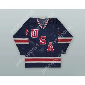 GDSIR Custom Mike Ramsey 5 1980 USA National Team Dark Blue Hockey Jersey New Top Ed S-M-L-XL-XXL-3XL-4XL-5XL-6XL