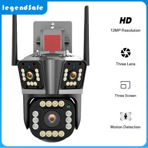 كاميرات 12 ميجابكسل HD IP كاميرا خارجية أربع عدسات Threescreen PTZ 4MP WIFI Camera Security Protection CCTV Color Light Vision