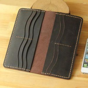 Wallets Tough Handmade Crazy Horse Genuine Leather Long Wallet Men Clutch Male Purse Money Clips Bag