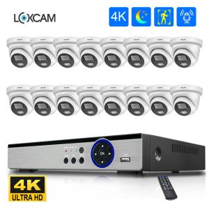 Sistema Loxcam H.265+ 16CH Ultra HD 4K POE CCTV NVR SISTEMA 8MP Indoor Outdoor Color Night Security Camera Audio Videoveillance Conjunto de vigilância