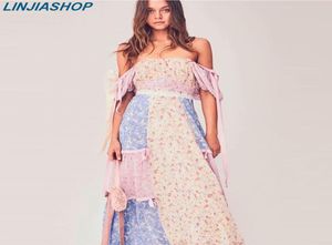 Boho loveshack summer dress square neck ruffles slim high waist silklike holiday ins bloggers patchwork special interest dress9145292