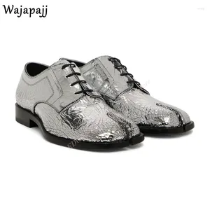 Casual Shoes Fashion Tabi Toe Herren Leder Schnüre up quadratische Low -Heel -Mann Frühling Herbst Schwarz Silver Leasuire