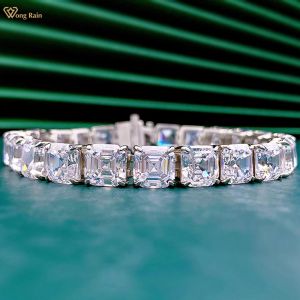 Bangles Wong Rain 100% 925 Sterling Silver Asscher Cut 7*7 mm Creato gemma moissanite Simple Charm Bracciale Bracciale Bracciale Regalo di gioielli