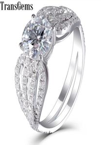 Transgems Luxury Center 3ct 9mm F Color Moissanite Engagement Ring per donne con accenti di moissanite Y190612031429397