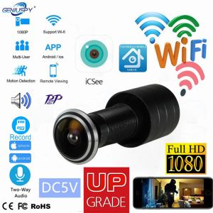 Câmeras Segurança do Elo do Eolee portão 1080p HD de 1,7 mm de lente ampla Fisheye CCTV Network Mini Peephole Door Wi -Fi P Câmera P2P TF Card