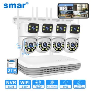 System Smar Wireless CCTV System System kamery Wi -Fi 6MP IP Kamery z podwójnym obiektywem Audio 8CH NVR Nadzór wideo Zestaw ICSE