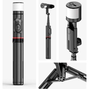 Pompalar Selfie Stick Tripod Vlog için Dolgu Işık Lambası Kablosuz Bluetooth Selfie Rod için 14 13 13 12 Samsung Huawei Xiaomi