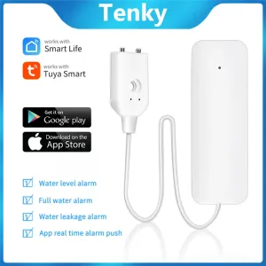 Detektor Tenky Zigbee Smart Water Läckage Sensor Tuya WiFi Overflow and Full Water Alarm Smart Life Remote Control Realtime Monitoring