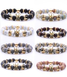 Jewelry multicolor support fba drop natural volcanic rock handmade beaded bracelet inlaid zircon crown fashion charm bracelet7256318