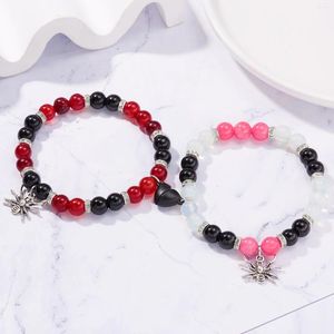 Strand 2Pcs/Set Gothic Spider Animal Beaded Bracelet Creative Heart Magnetic Matching Couple Bracelets For Women Men Halloween Jewelry