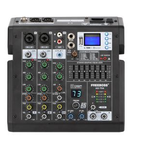Utrustning gratis AGTD4 Series 4/6 kanaler 99 Effekter 7 Band EQ USB Play and Record Bluetooth DJ Party School Sound Audio Mixer