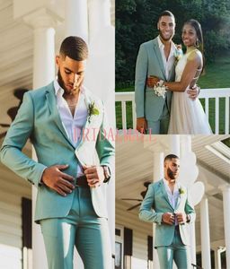 2019 Mint Green Mens Suits One Button Groomsmen Wedding Tuxedos gekerbter Revers -Bräutigam -Anzug billiger Prom Business Casual Blazer Jacke3256085