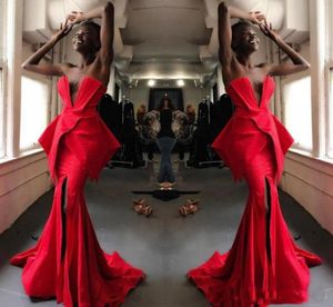 2019 African Mermaid Evening Dresses Unique Designer Red Front Side Long Custom Formal Wear Prom Gown Vestidos7003819