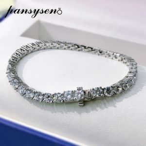 Bangles pansysen 100% 925 prata esterlina 4mm 4mmonita simulada diamante charme pulseiras 18k cor de ouro branco de ouro fino por atacado