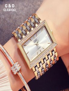 GD Brand Women Watches Fashion Rectangle Case Quartz Clock Luxury Crystal Golden Armband Wristwatch Ladies Watch 2011189031942