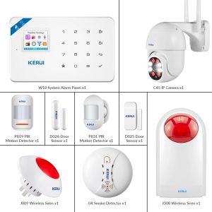 Intercom Kerui W18 Alarmsystem för hemsäkerhetslarm Bostadsmotiv Sensor App Control Smart GSM WiFi Burglar Alarm System Kit