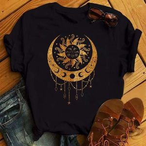 Kvinnors T -skjortor Golden Sun Moon Stars trycker kvinnor Skjorta Kort ärm O Neck Loose Tshirt Ladies Tee Tops Camisetas Mujer