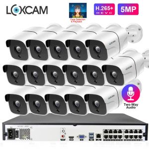 Sistem Loxcam H.265+ 16CH 4K 5MP CCTV Sistem NVR Kiti 5MP Süper Outdoor İki Yönlü Ses Güvenlik IP Kamera POE Video Gözetim Seti