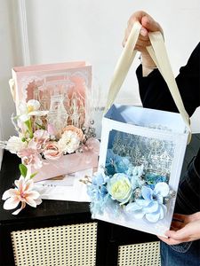 Gift Wrap 1pcs 3D Paper Handheld Box Relief Castle Flower Carved Ferris Wheel Bouquet Arrangement