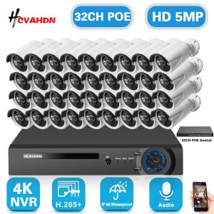 Sistem H.265 32CH 5MP POE CCTV Güvenlik Kamera Sistemi Seti 4K NVR Açık su geçirmez mermi IP video gözetim kamera Sistem Kiti 24CH