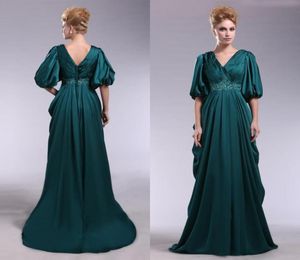 Underbar Vneck Emerald Green Afton Dresses With Halfehepes A Line Empire Midja Långt sexigt V Neck Formal Party Elegant Formal P3442495