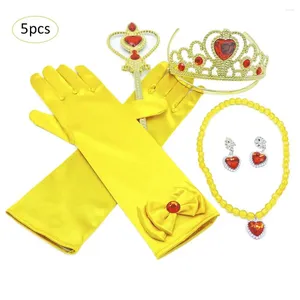 Partydekoration 5pcs/Set Kindergelbe Prinzessin Dress Accessoires Urlaub up Kinder Schönheit Kronen Zepter Halskette Ohrringhandschuhe