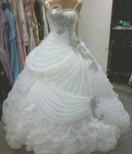 Wedding Gown Dress Luxury Wedding Dresses Crystal Beaded Sequins Ruffles A Line Wedding Dress Sweep Train Ball Gown Elegant Arabic2674238