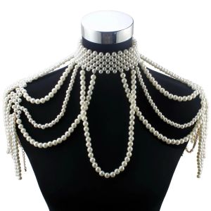 Necklaces Florosy Long Bead Chain Chunky Simulated Pearl Necklace Body Jewelry for Women Costume Choker Pendant Statement Necklace New