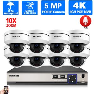 Sistema H.265 Detecção de face 4K NVR POE 8CH com 5MP Kit de câmera PTZ 10x Zoom Audio CCTV Poe IP Dome Câmera de Video Surveillance System System