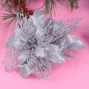 Kwiaty dekoracyjne 12 szt. Pusta symulacja Faux Rośliny Outdoor Rose Gold Glitter Poinsettia Christmas Ornament Sztuczny wystrój domu