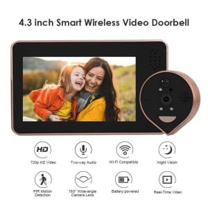 Dörrklockor 1080p WiFi Door Bell Peephole Camera Viewer Home Security Twoway Audio Night Vision 4.3 'FHD Video Doorbell Camera