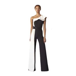 2023 Summer Jumpsuit European And American Long Black And White Contrasting Sleeveless Slim Fit Patchwork Fashionable Solid Color Jumpsuit