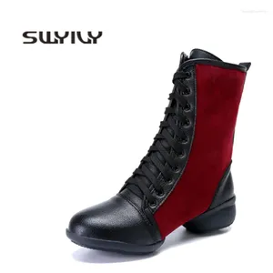 Dance Shoes SWYIVY Woman Winter Fur Snow Boots Ankle High 2024 Autumn Sport Female Latin Dancing Genuine Leather 41