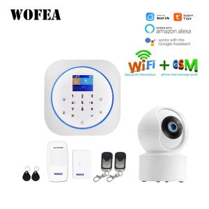 Kits Wofea Smart Home Security 2 i 1 trådlös WiFi GSM -larmsystem Arbeta med App Touch Keyboard LCD RFID Tag Control Alexa