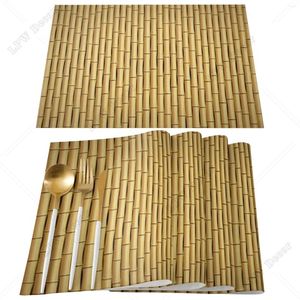 Tapetes de mesa 4/6 PCS Placemat Brown Bamboo Padrão tapete para acessórios de cozinha para jantar chá de café