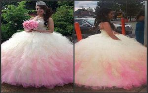 Pink 15 Party Dresses Sweetheart Crystal Beadings Ruffle Skirt Ombre Quinceanera Dresses Sweet 16 Dresses Ball Debutante Gown9856393