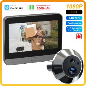 Kapı Zilleri ICAM365 Uygulama 1080P 2.4G WiFi Kamera Kapı Pekop Hound Otomatik Algılama Kapı Göz Kamerası Dijital İzleyici Kablosuz Kapı Zil