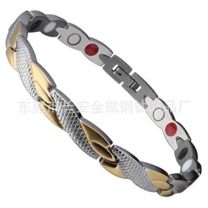Fashionable and luxurious dragon pattern four in one magnet negative ion titanium steel bracelet