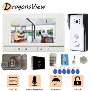 Intercom Dragonsview 7 tum Wired Door Phone Entry Video Intercom med Lock Rainproof Night Vision Outdoor Doorbell Camera 1000tvl