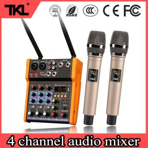 Acessórios TKL R2 Console de mistura de som de 4 canais Bluetooth USB Record Effect Mixer de áudio com microfone sem fio construído 48V Phantom Power