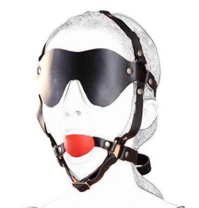 camaTech Leather Head Harness With Blindfold Solid Silicon Muzzle Ball Gag Straped On Mouth Restraint Bondage Fetish Adult Toy 29035996